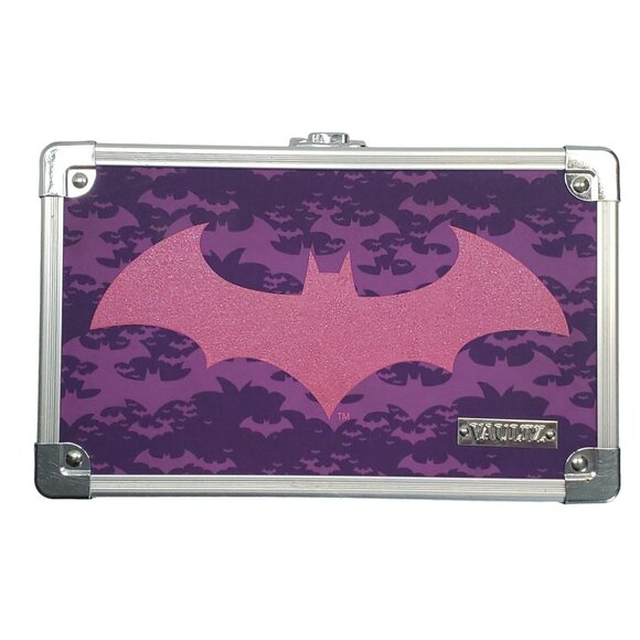 Vault Bat Glitter Pink Purple Vanity Metal Case Small Hard-shell 2.25x5.25x8.38" - Picture 1 of 13